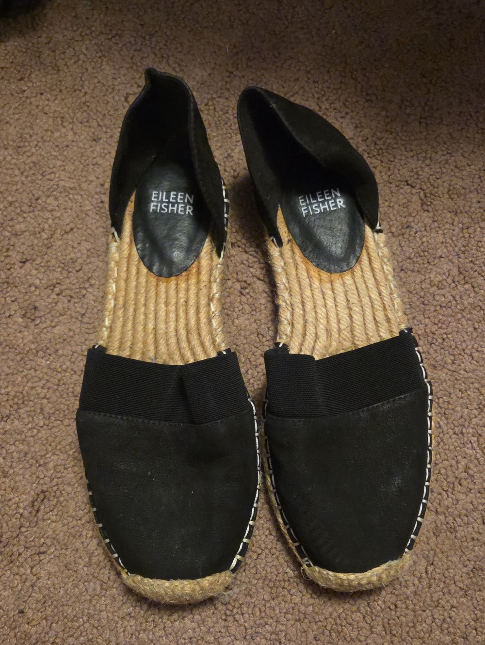 Eileen Fisher Black Suede Espadrille Flats with Jute Sole